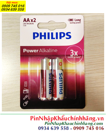 Philips LR6P2B/97; Pin AA 1.5v Philips Power Alkaline LR6P2B/97 chính hãng (Loại vỉ 2viên)